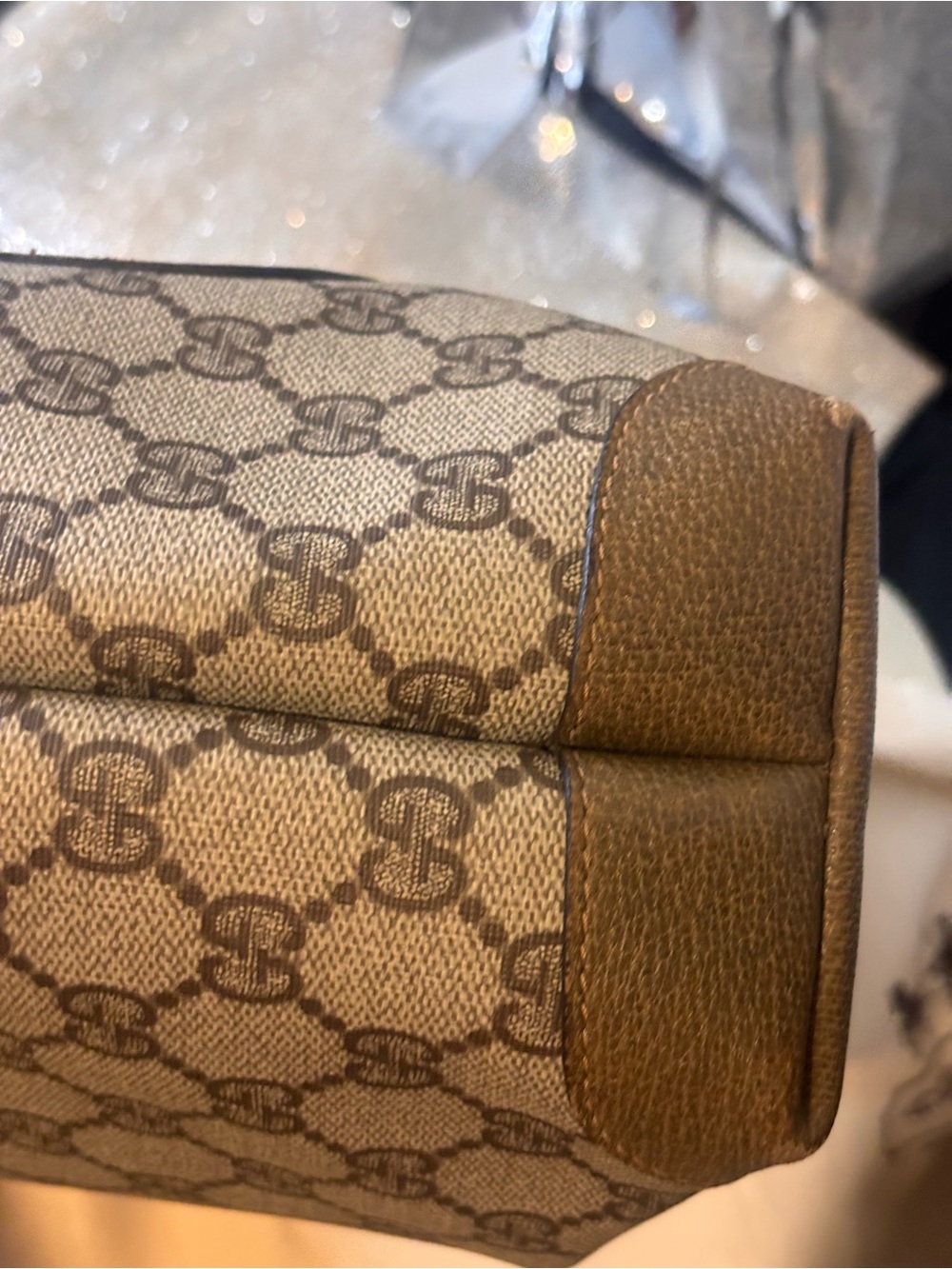 Vintage Gucci GG Monogram Canvas Tote with Brown Leather Trim - Picture 8 of 13